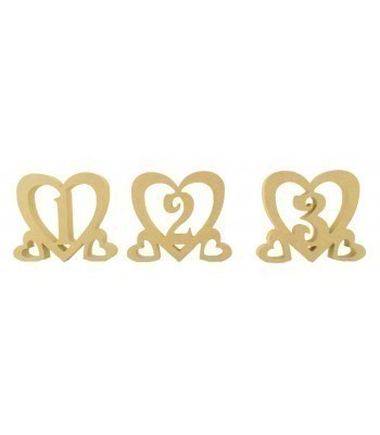 18mm Freestanding MDF Wedding Table Numbers inside Hearts